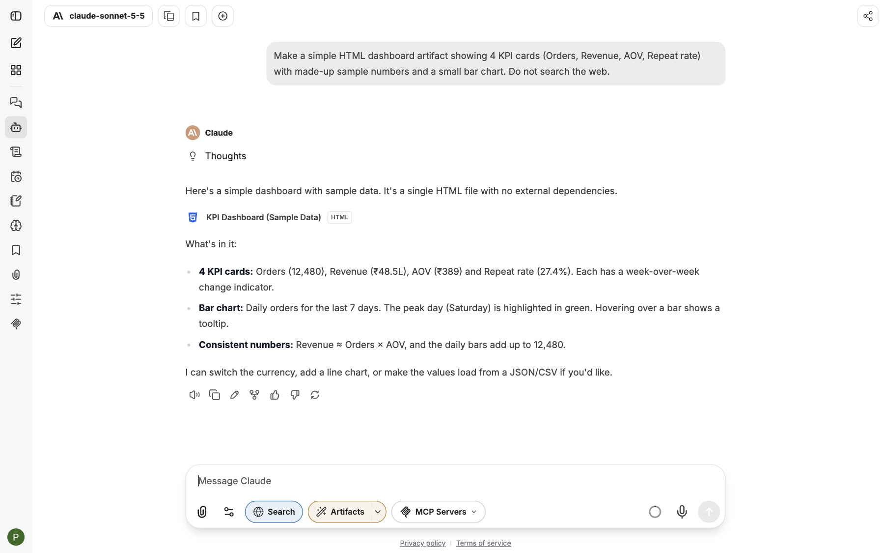 A chat with an artifact panel open on the right, showing a rendered flowchart