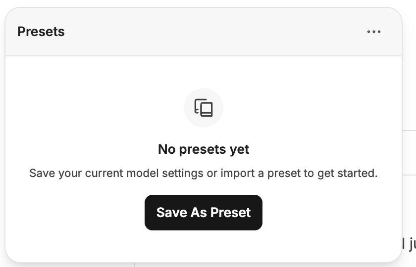 The Presets menu open at the top of a chat