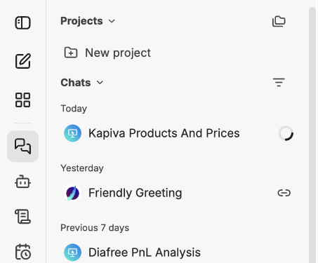 The Projects section at the top of Chat History with New project and All projects