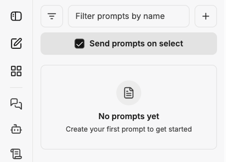 The Prompts panel listing saved prompts