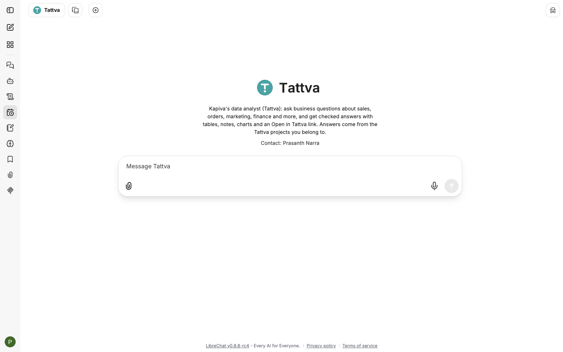 The Tattva agent's start screen in Manas